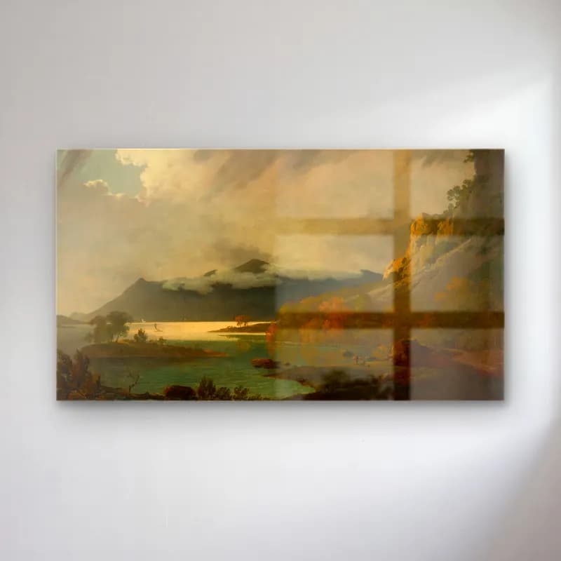 Joseph Wright – Derwent Water, with Skiddaw in the distance cam tablo — Joseph Wright – Derwent Water, with Skiddaw in the distance — yağlı boya göl ve dağlar