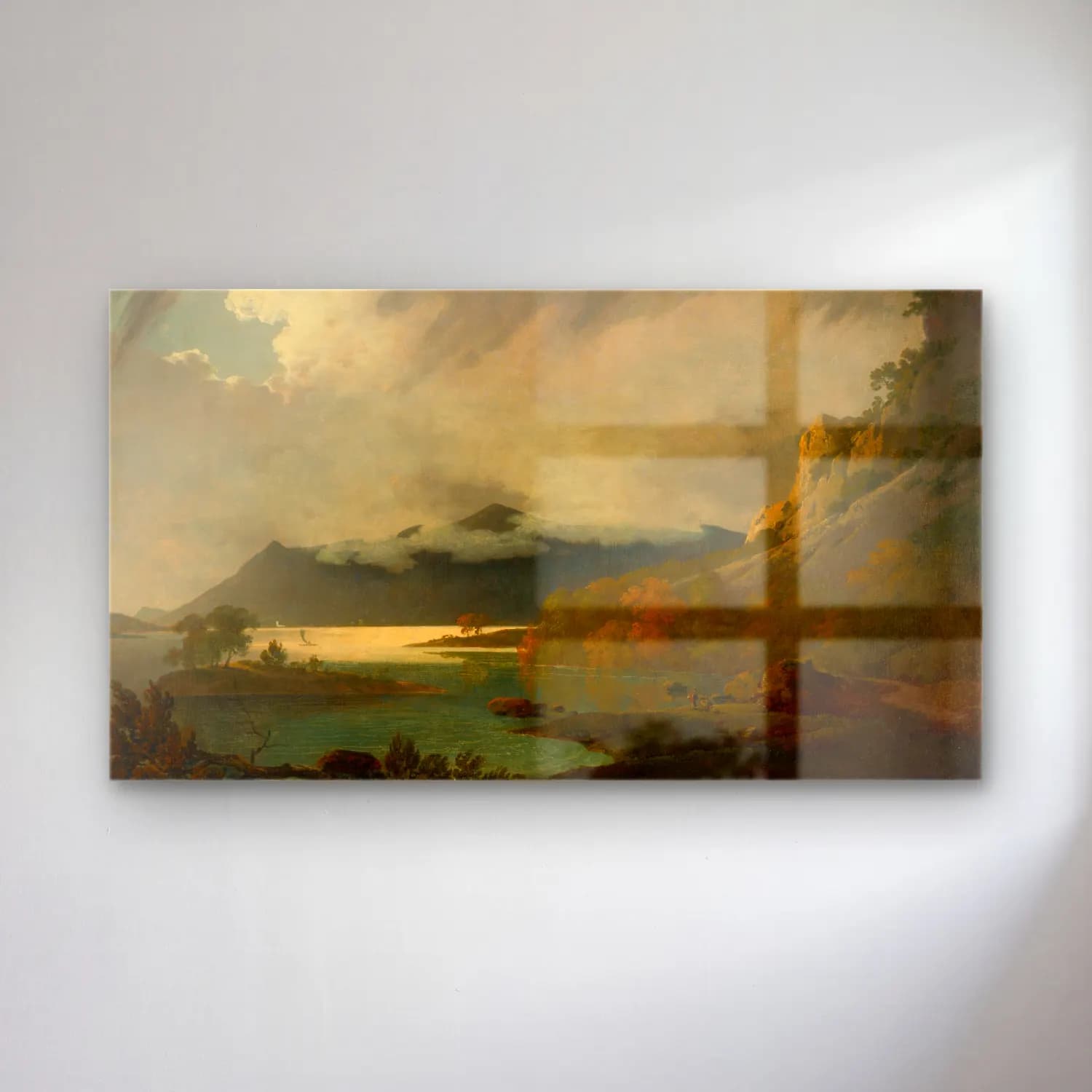 Joseph Wright – Derwent Water, with Skiddaw in the distance cam tablo — Joseph Wright – Derwent Water, with Skiddaw in the distance — yağlı boya göl ve dağlar