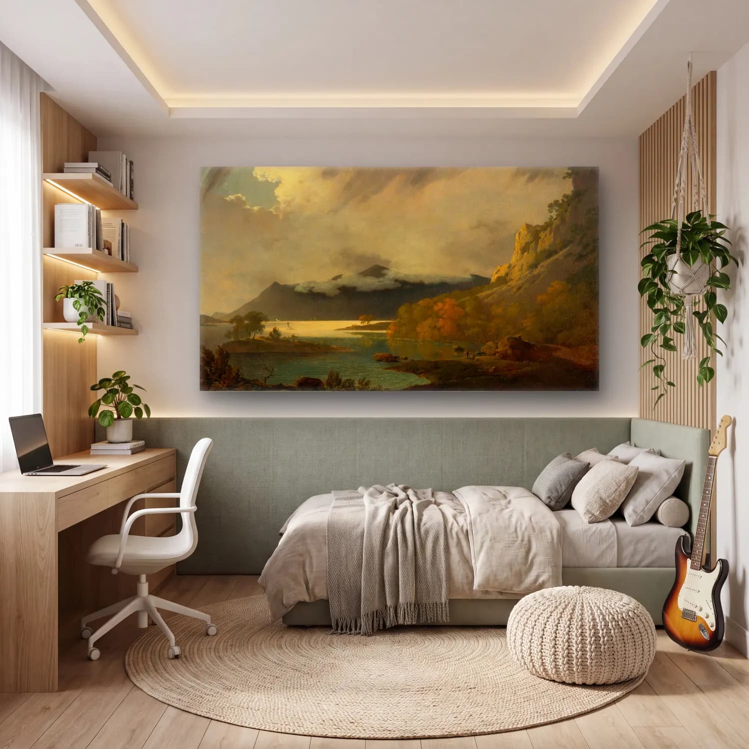 Joseph Wright – Derwent Water, with Skiddaw in the distance cam tablo — genç odasında
