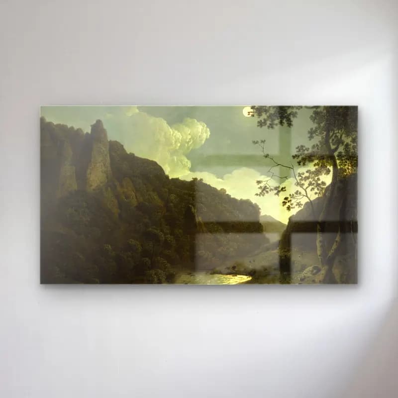 Joseph Wright – Dovedale cam tablo — Joseph Wright – Dovedale — yağlı boya dağ manzarası