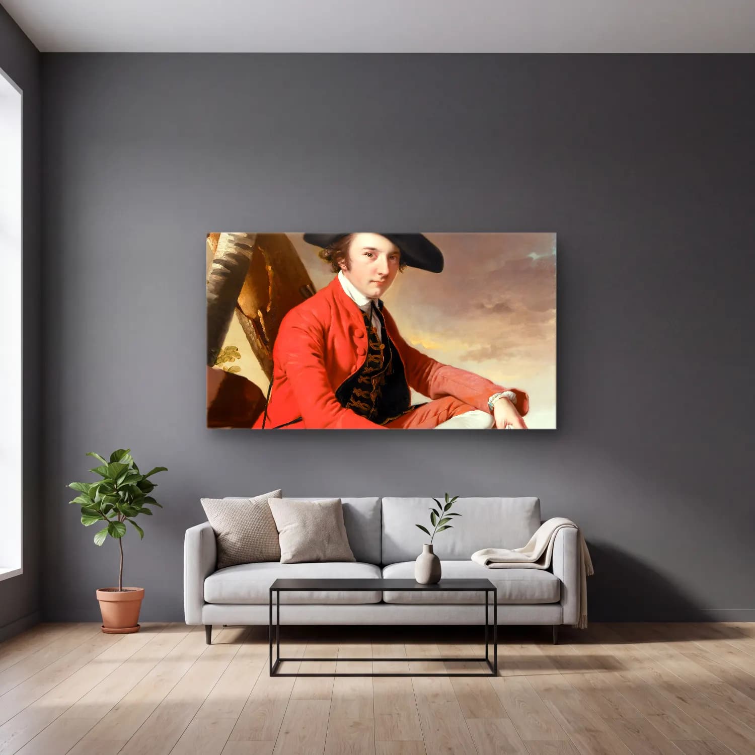 Joseph Wright – Fleetwood Hesketh cam tablo — gri duvarlı salonda