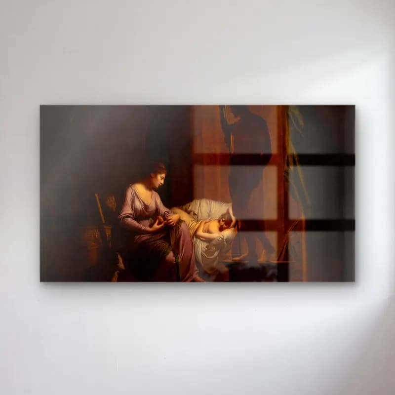 Joseph Wright – Penelope Unraveling Her Web cam tablo — Joseph Wright – Penelope Unraveling Her Web — yağlı boya mitolojik sahne