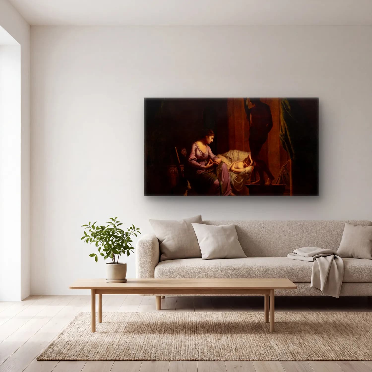 Joseph Wright – Penelope Unraveling Her Web cam tablo — açık renk salonda
