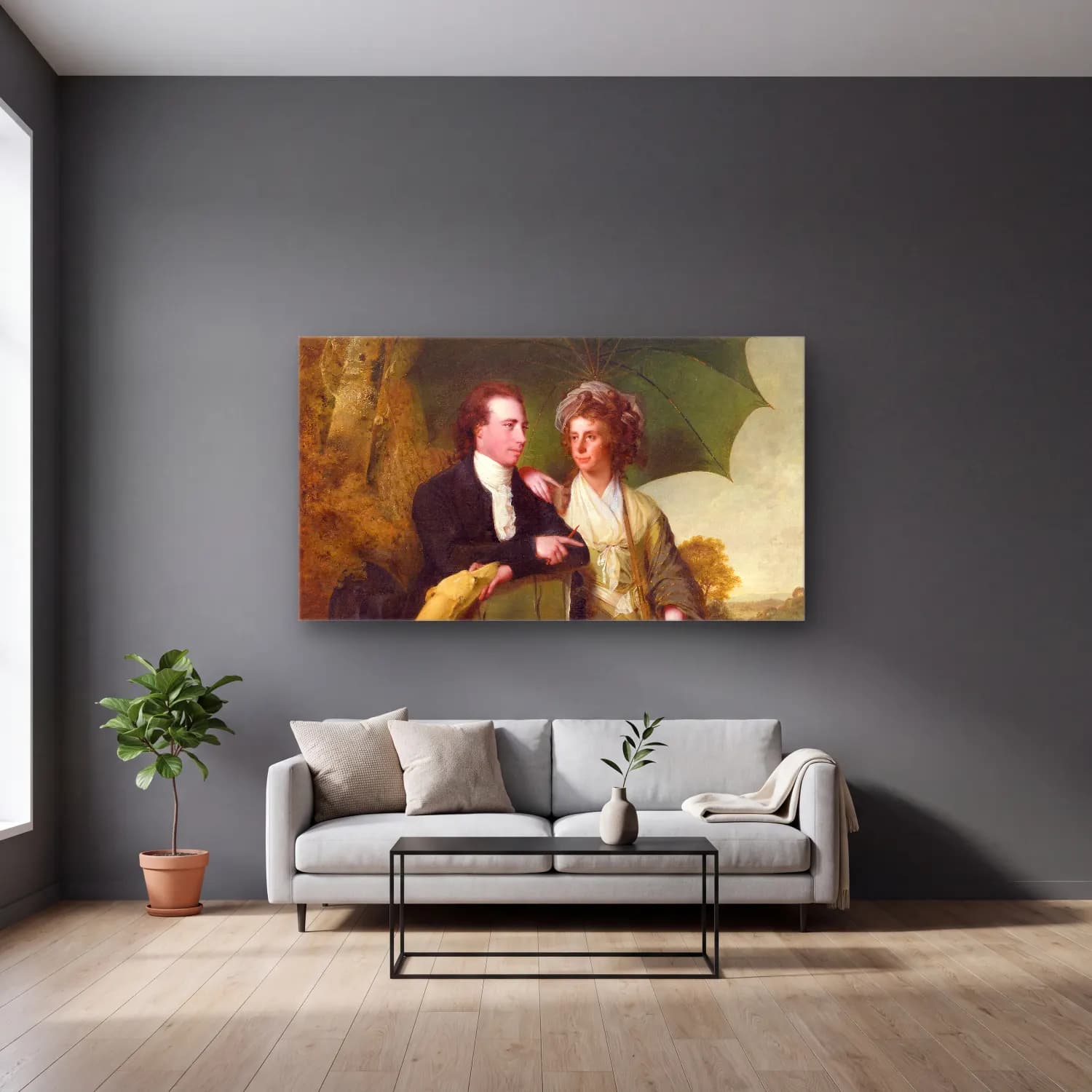 Joseph Wright – The Rev. And Mrs. Thomas Gisborne, Of Yoxhall Lodge,… cam tablo — gri duvarlı salonda