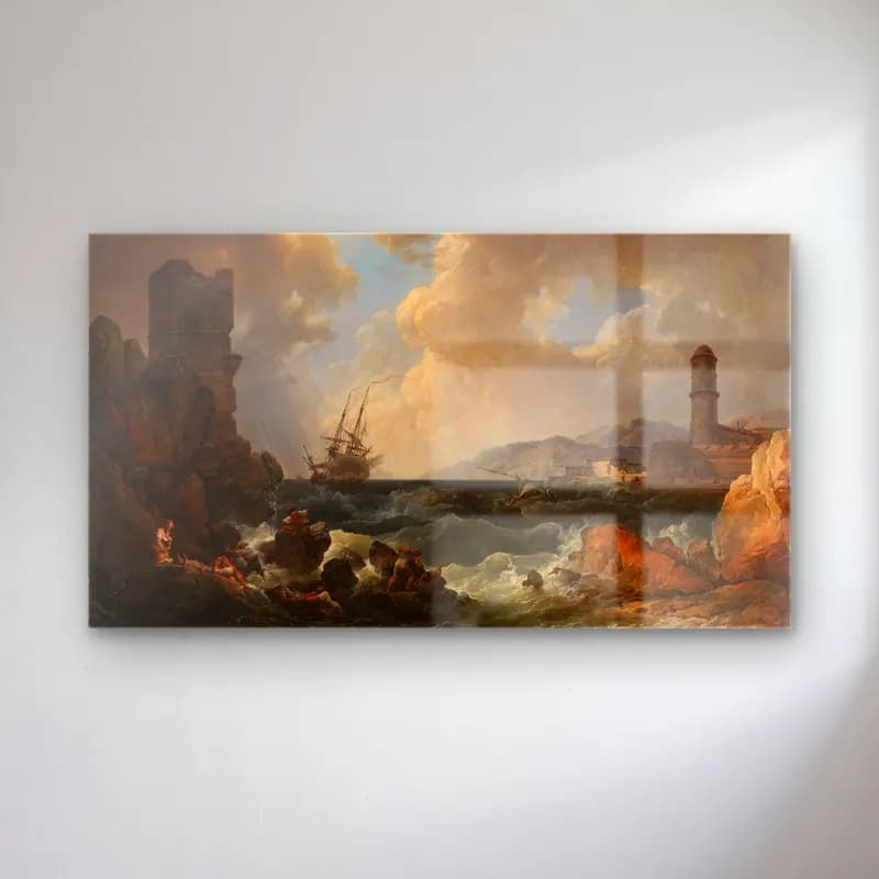Philip James de Loutherbourg – A Storm at the Entrance of a Mediterranean Port cam tablo — Philip James de Loutherbourg – A Storm at the Entrance of a Mediterranean Port — yağlı boya fırtınalı denizde gemi