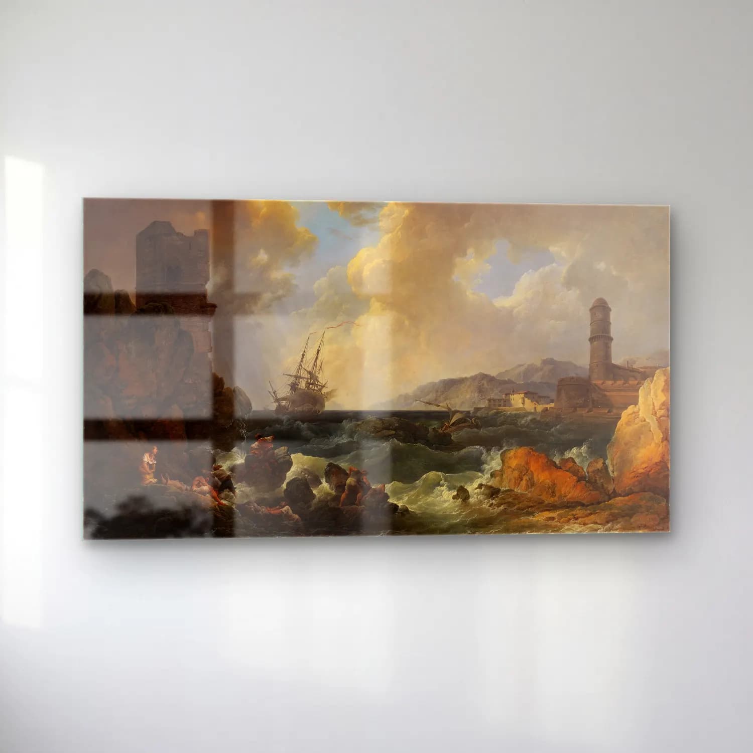 Philip James de Loutherbourg – A Storm at the Entrance of a Mediterranean Port cam tablo — sol açıdan görünüm