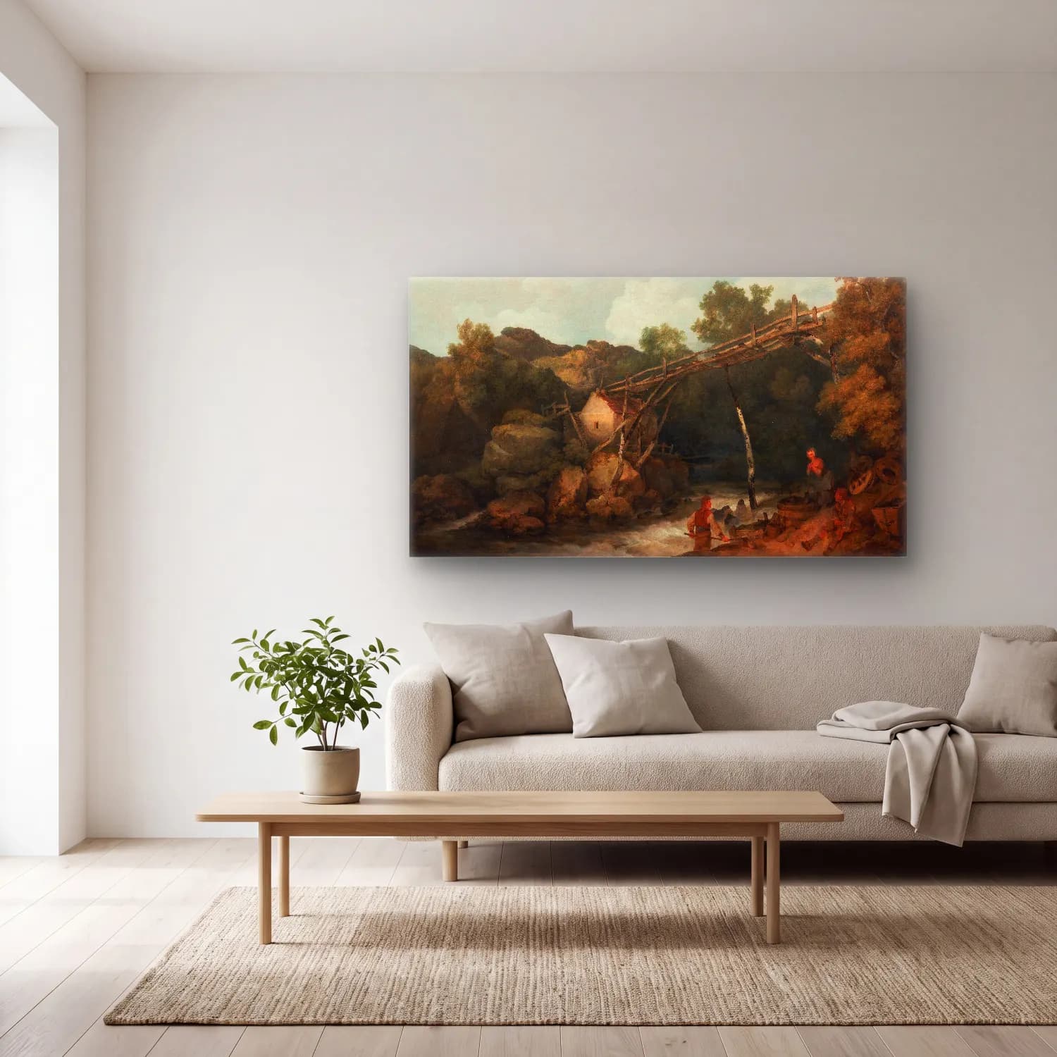 Philip James de Loutherbourg – A View near Matlock, Derbyshire with Figures Working… cam tablo — açık renk salonda