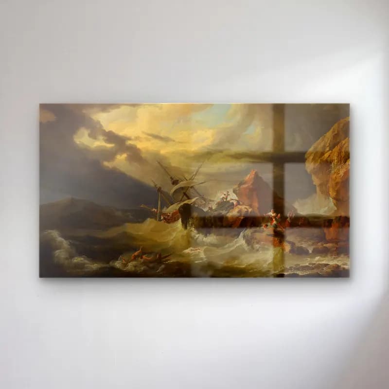 Philip James de Loutherbourg – A shipwreck off a rocky coast cam tablo — Philip James de Loutherbourg – A shipwreck off a rocky coast — yağlı boya fırtınalı denizde gemi