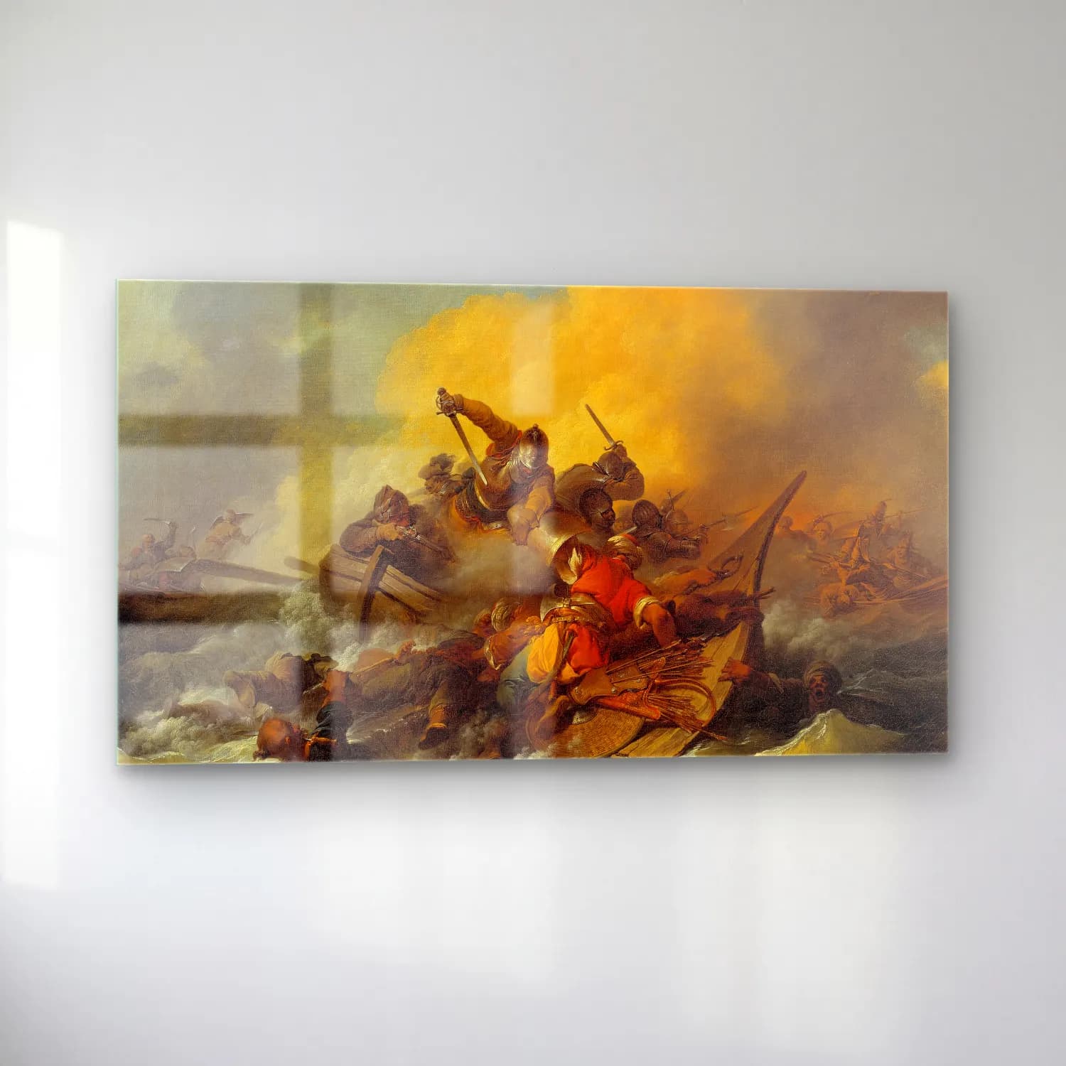 Philip James de Loutherbourg – Battle at Sea between Soldiers and Oriental Pirates cam tablo — sol açıdan görünüm
