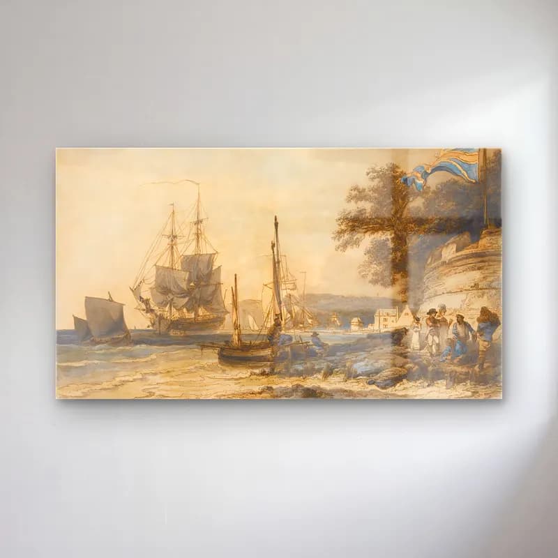 Philip James de Loutherbourg – Cowes Castle, Isle Of Wight cam tablo — Philip James de Loutherbourg – Cowes Castle, Isle Of Wight — vintage liman ve tekneler