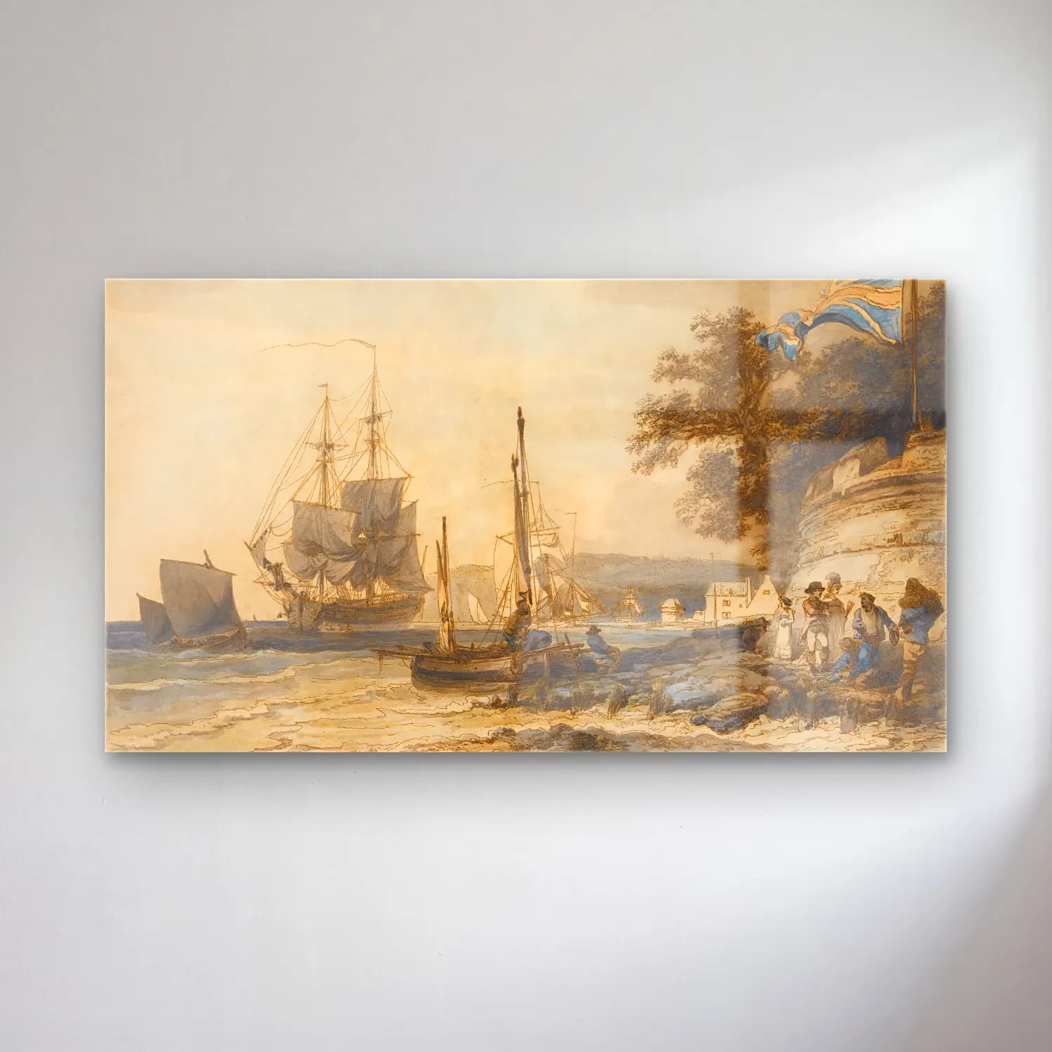 Philip James de Loutherbourg – Cowes Castle, Isle Of Wight cam tablo — Philip James de Loutherbourg – Cowes Castle, Isle Of Wight — vintage liman ve tekneler