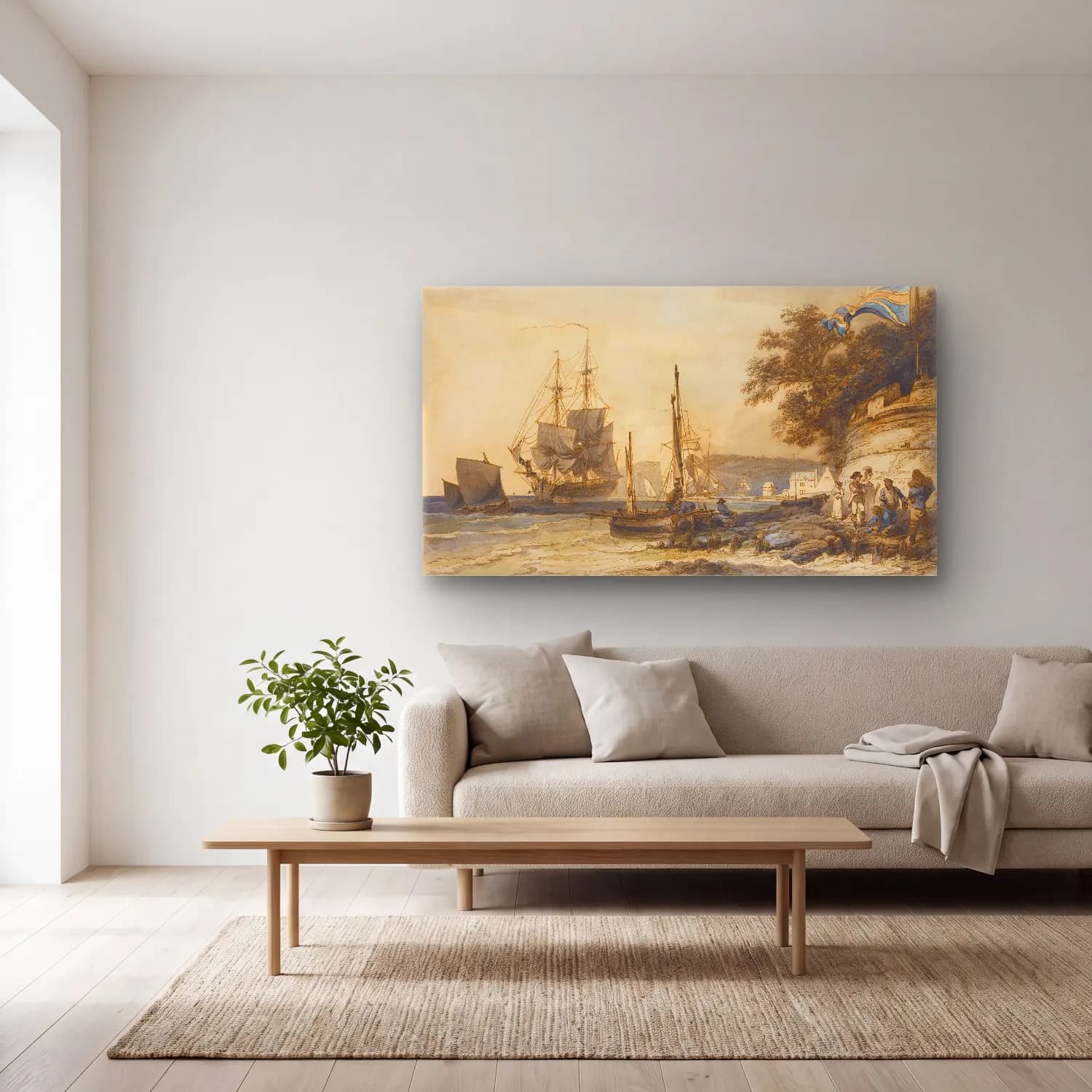 Philip James de Loutherbourg – Cowes Castle, Isle Of Wight cam tablo — açık renk salonda