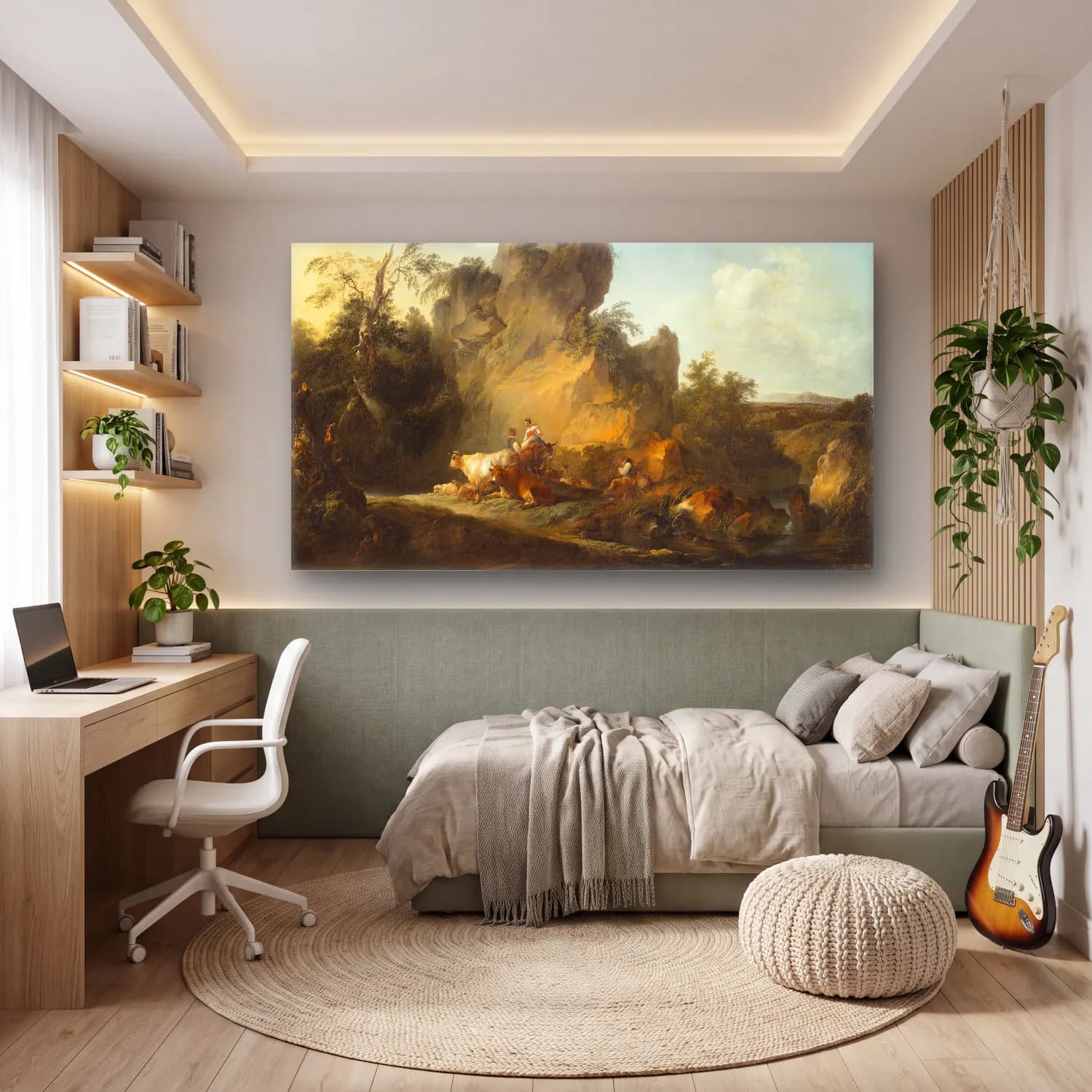 Philip James de Loutherbourg – Landscape with Figures and Animals cam tablo — genç odasında