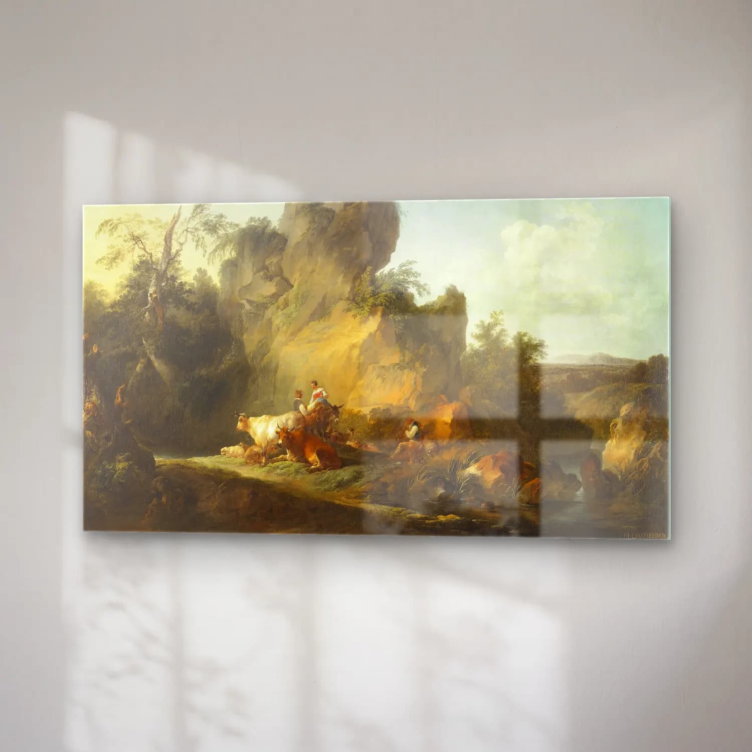 Philip James de Loutherbourg – Landscape with Figures and Animals cam tablo — sağ açıdan görünüm