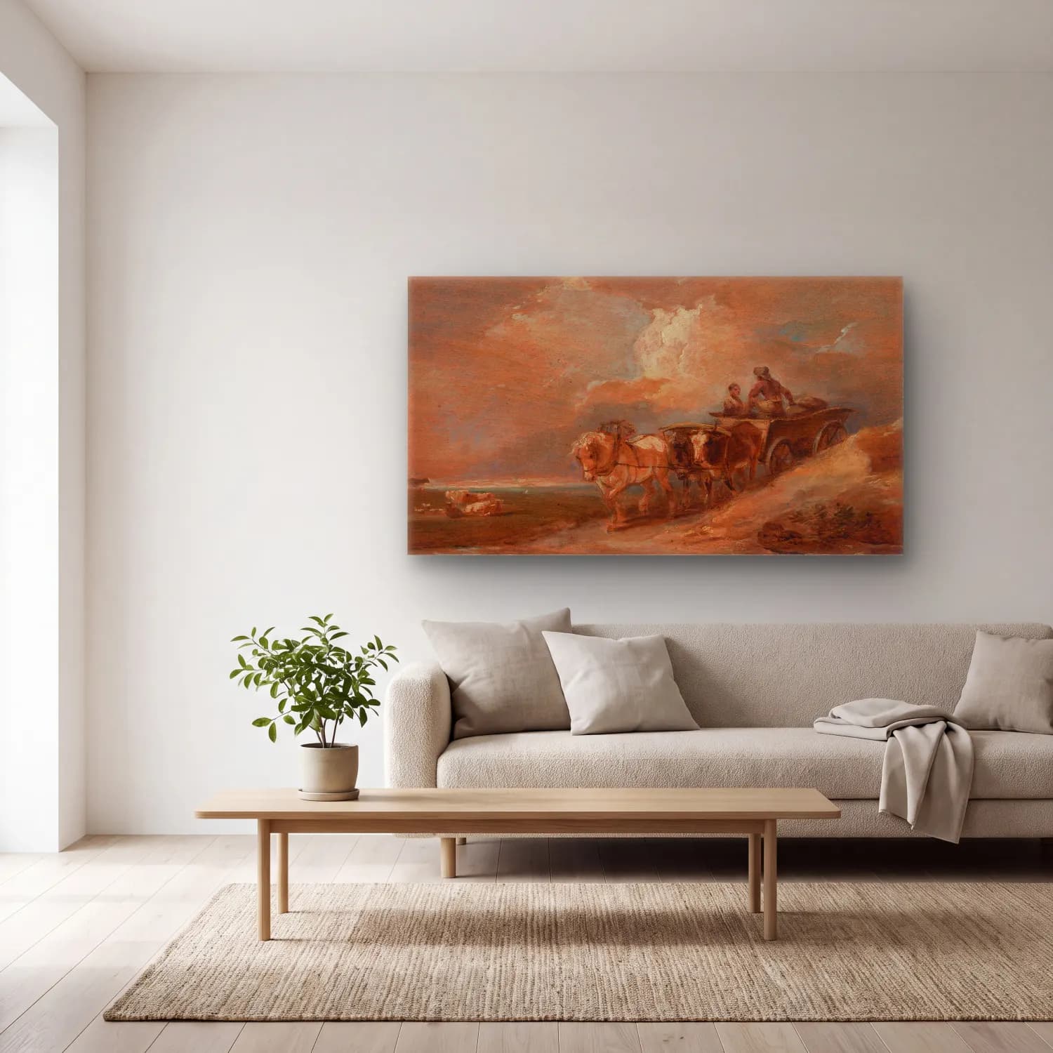 Philip James de Loutherbourg – Landscape with Horse and Oxen Cart cam tablo — açık renk salonda