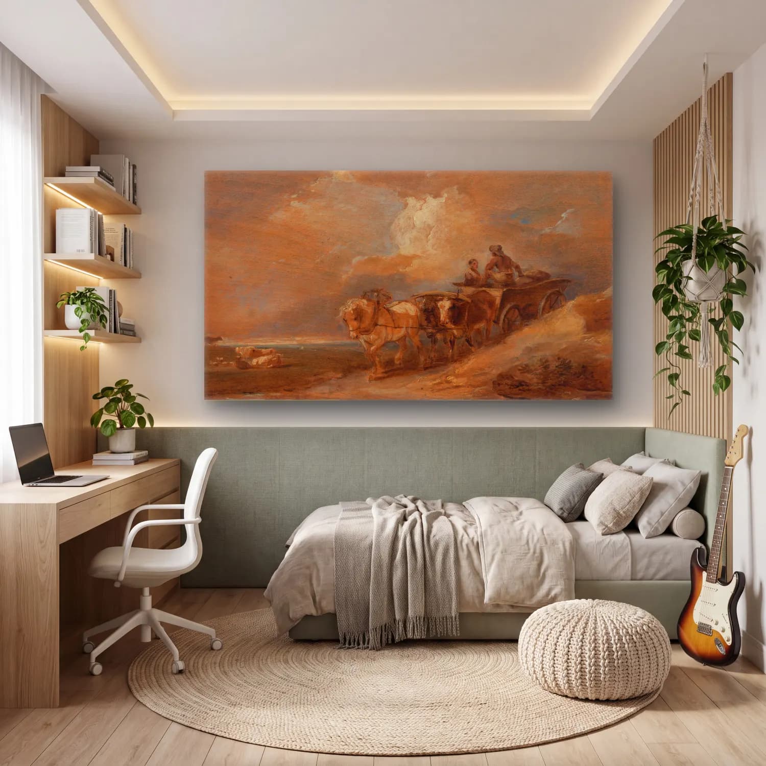 Philip James de Loutherbourg – Landscape with Horse and Oxen Cart cam tablo — genç odasında