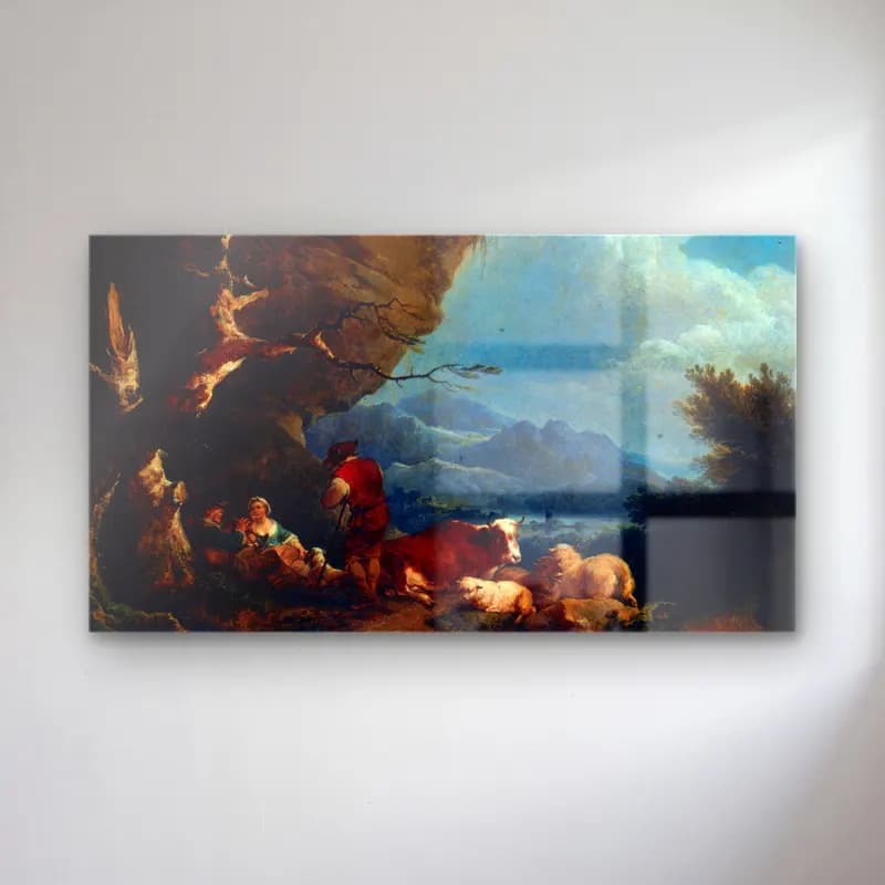 Philip James de Loutherbourg – Paysage animé de bergers cam tablo — Philip James de Loutherbourg – Paysage animé de bergers — yağlı boya mitolojik sahne