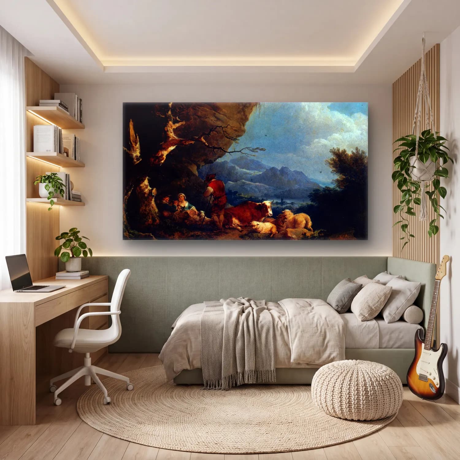 Philip James de Loutherbourg – Paysage animé de bergers cam tablo — genç odasında