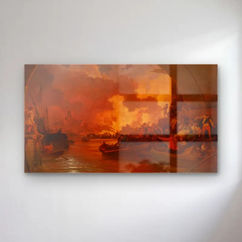 Philip James de Loutherbourg – The Great Fire of London (ca. 1797) cam tablo — Philip James de Loutherbourg – The Great Fire of London (ca. 1797) — yağlı boya savaş sahnesi