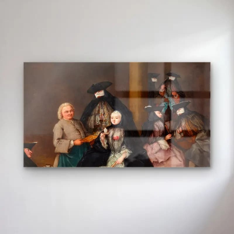 Pietro Longhi – Masked Party in a Courtyard cam tablo — Pietro Longhi – Masked Party in a Courtyard — yağlı boya dini sahne