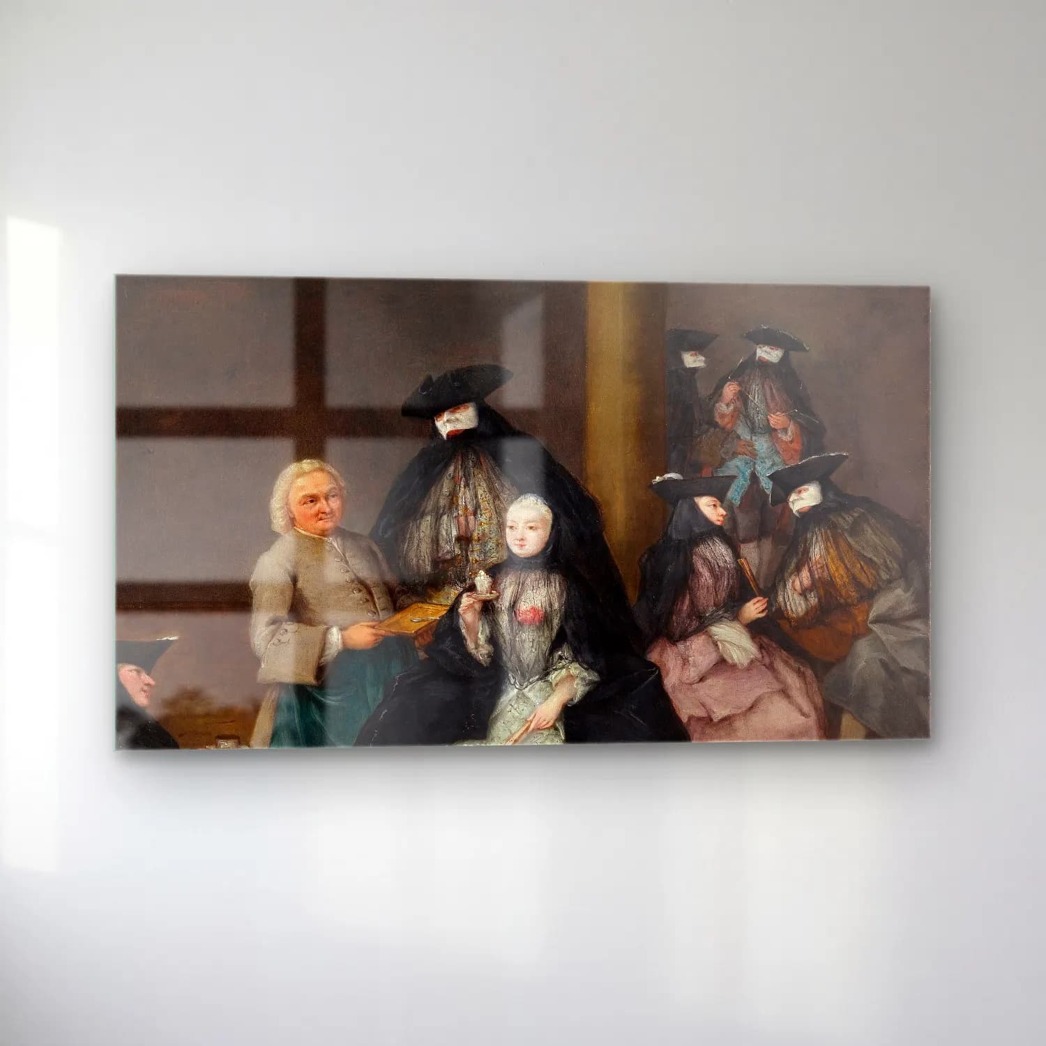 Pietro Longhi – Masked Party in a Courtyard cam tablo — sol açıdan görünüm