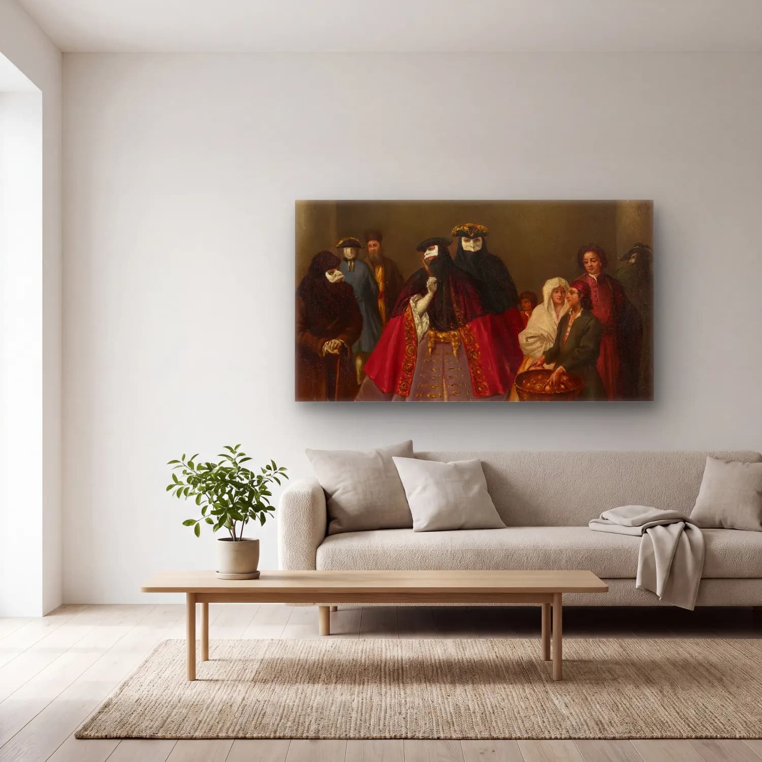 Pietro Longhi – Meeting of the Dominoes cam tablo — açık renk salonda