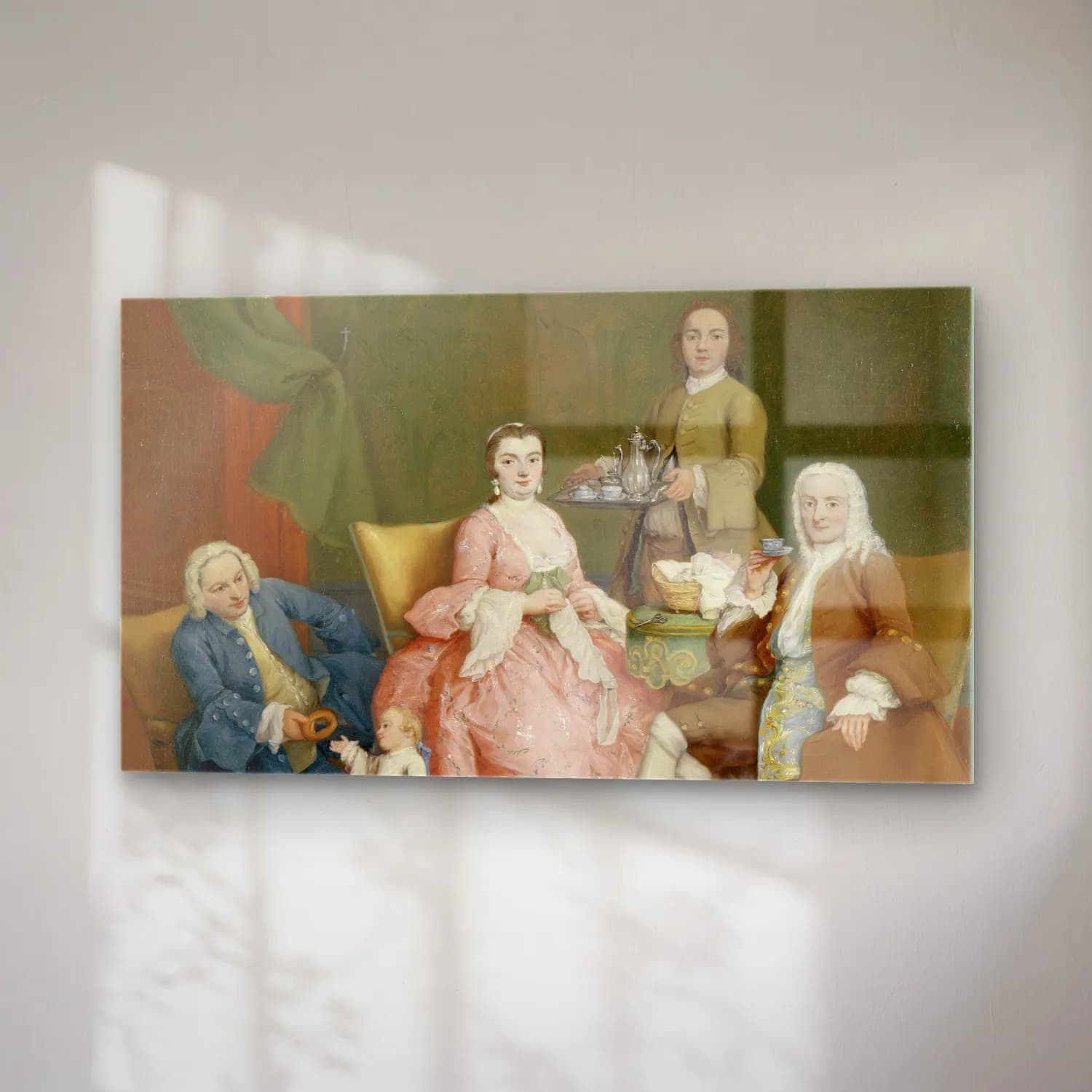 Pietro Longhi – Portrait of a Venetian Family with a Manservant Serving… cam tablo — sağ açıdan görünüm
