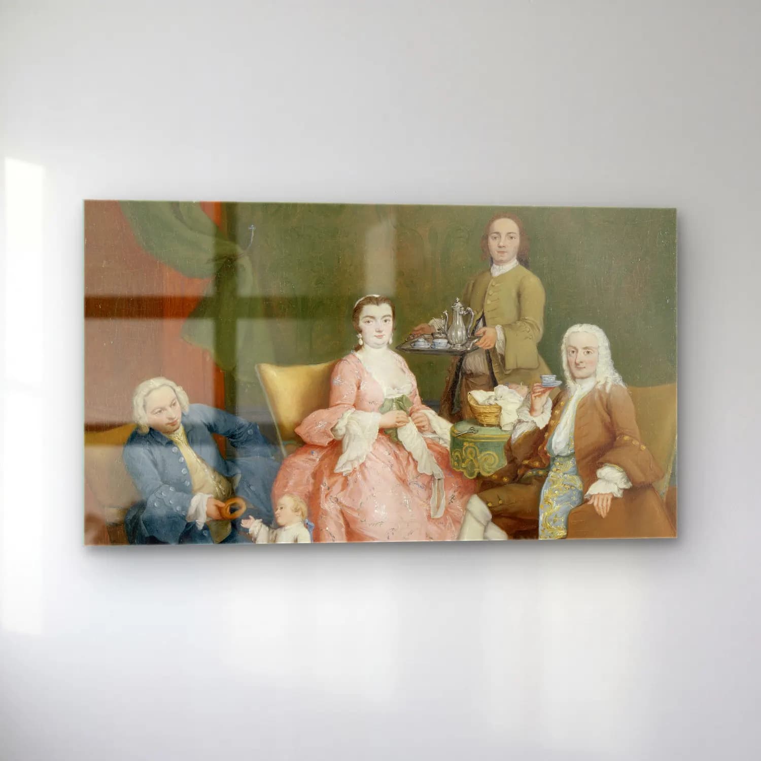 Pietro Longhi – Portrait of a Venetian Family with a Manservant Serving… cam tablo — sol açıdan görünüm