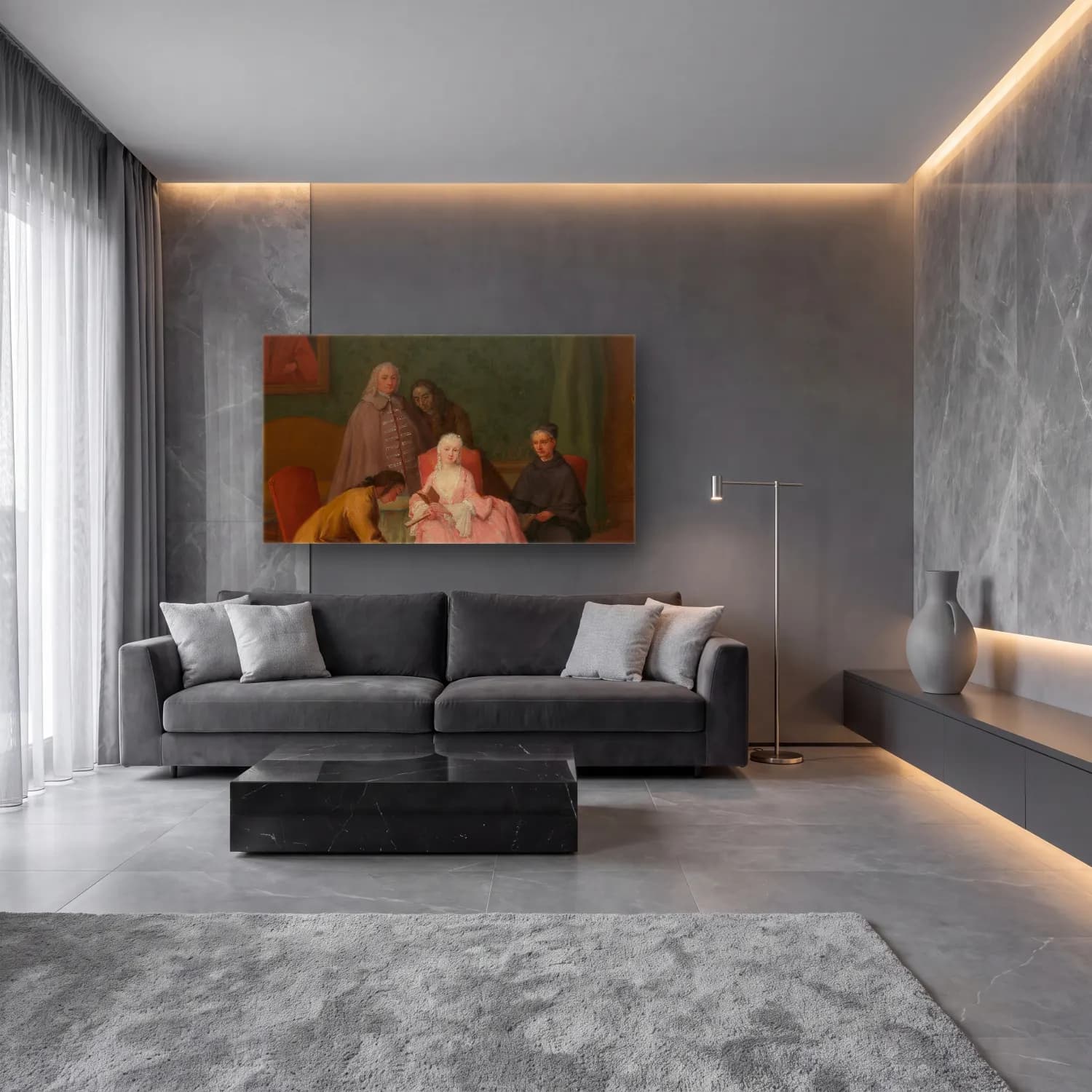 Pietro Longhi – The Visit cam tablo — lüks salon duvarında