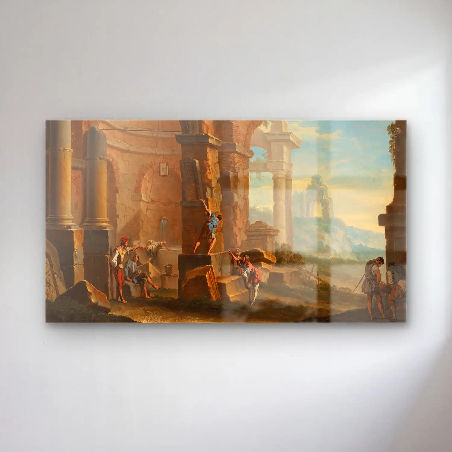 Sebastiano Ricci – A capriccio with figures conversing by classical ruins cam tablo — Sebastiano Ricci – A capriccio with figures conversing by classical ruins — yağlı boya savaş sahnesi