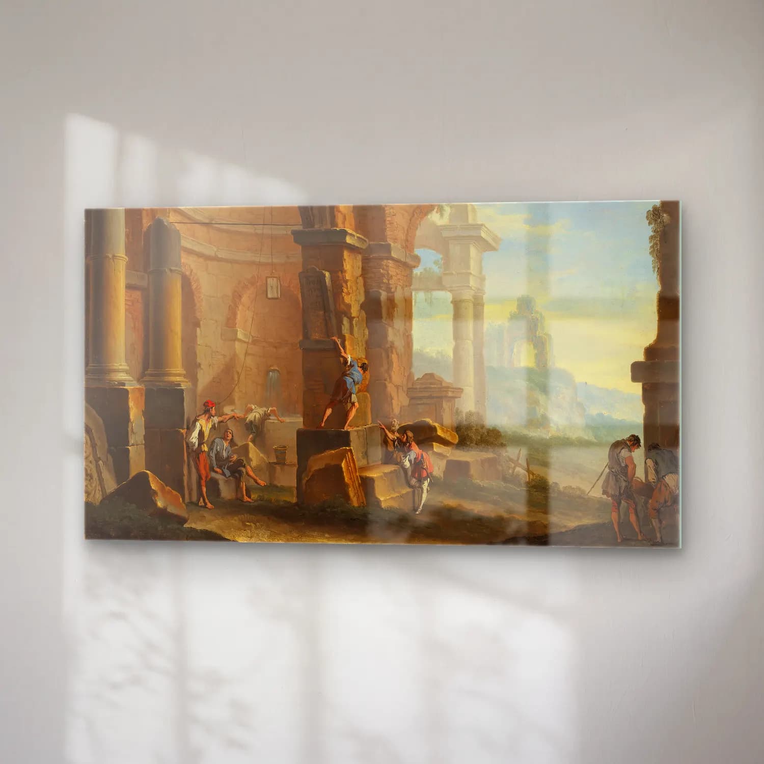 Sebastiano Ricci – A capriccio with figures conversing by classical ruins cam tablo — sağ açıdan görünüm