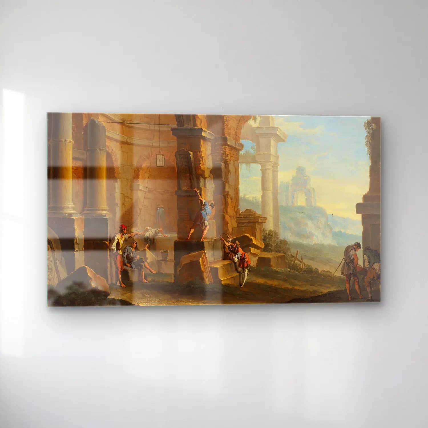 Sebastiano Ricci – A capriccio with figures conversing by classical ruins cam tablo — sol açıdan görünüm