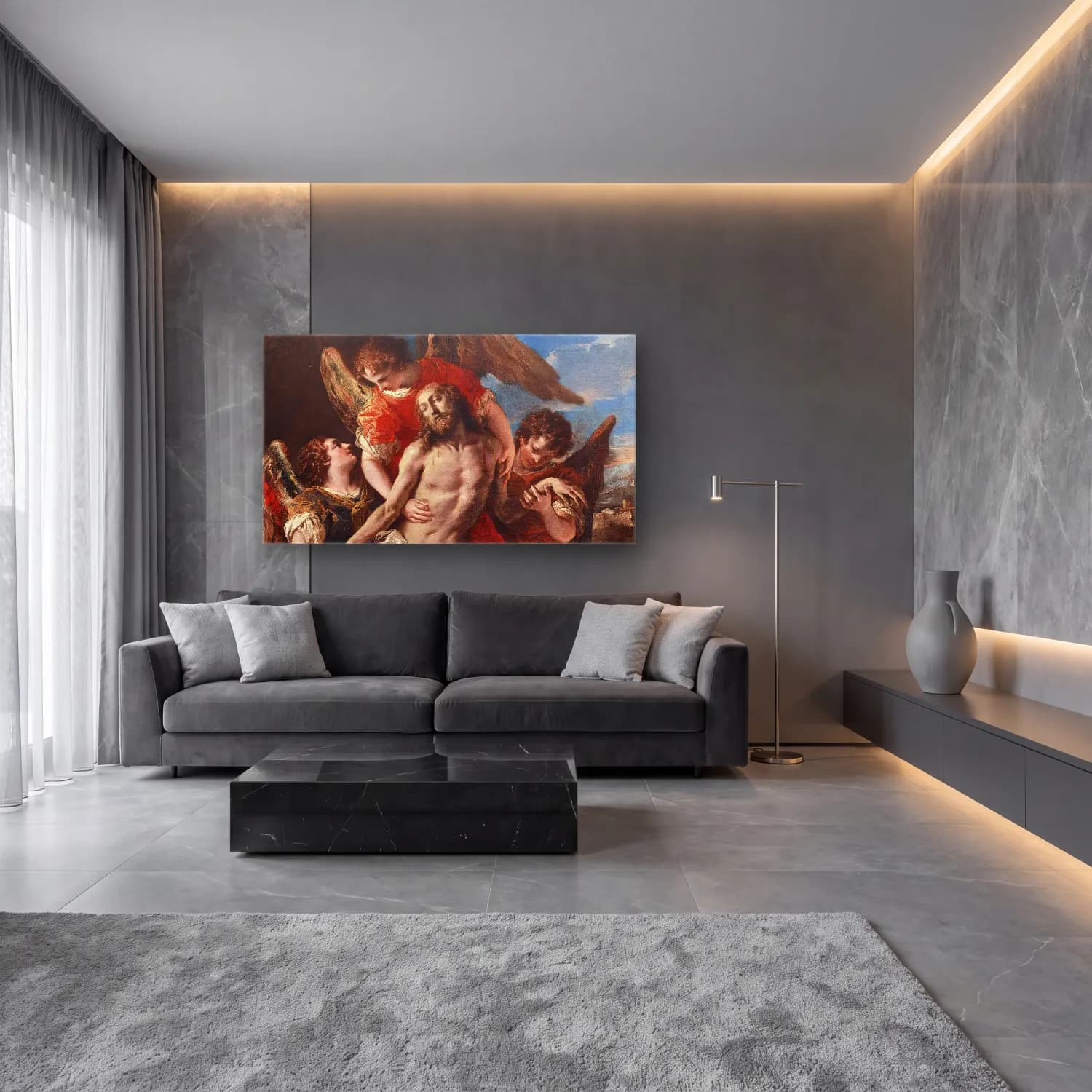 Sebastiano Ricci – Christ Mourned By Three Angels cam tablo — lüks salon duvarında