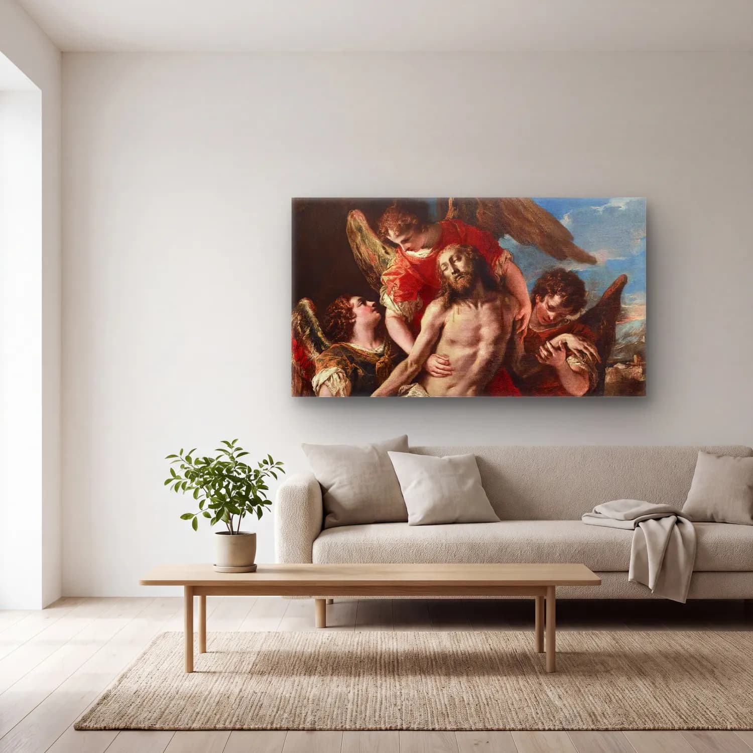 Sebastiano Ricci – Christ Mourned By Three Angels cam tablo — açık renk salonda