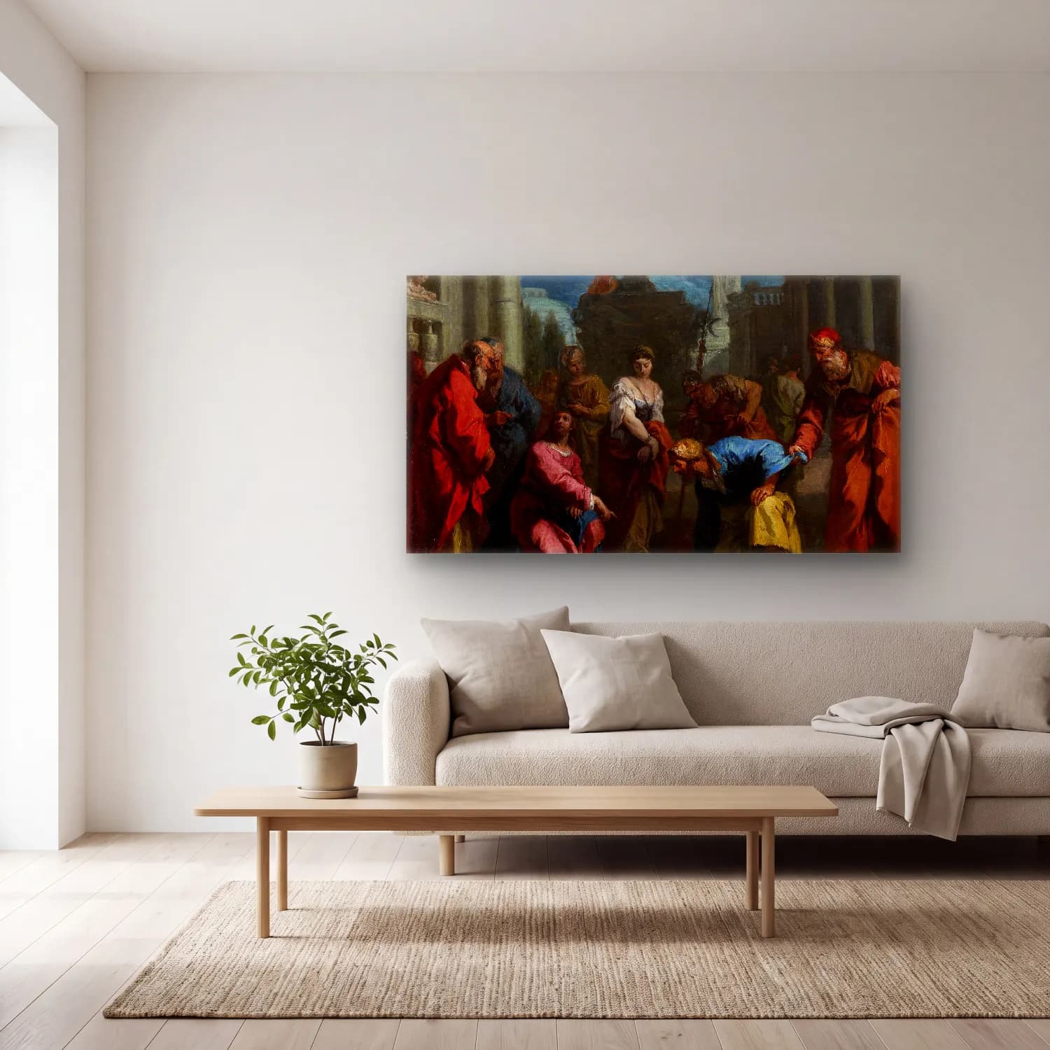 Sebastiano Ricci – Christ and the Woman Taken in Adultery cam tablo — açık renk salonda