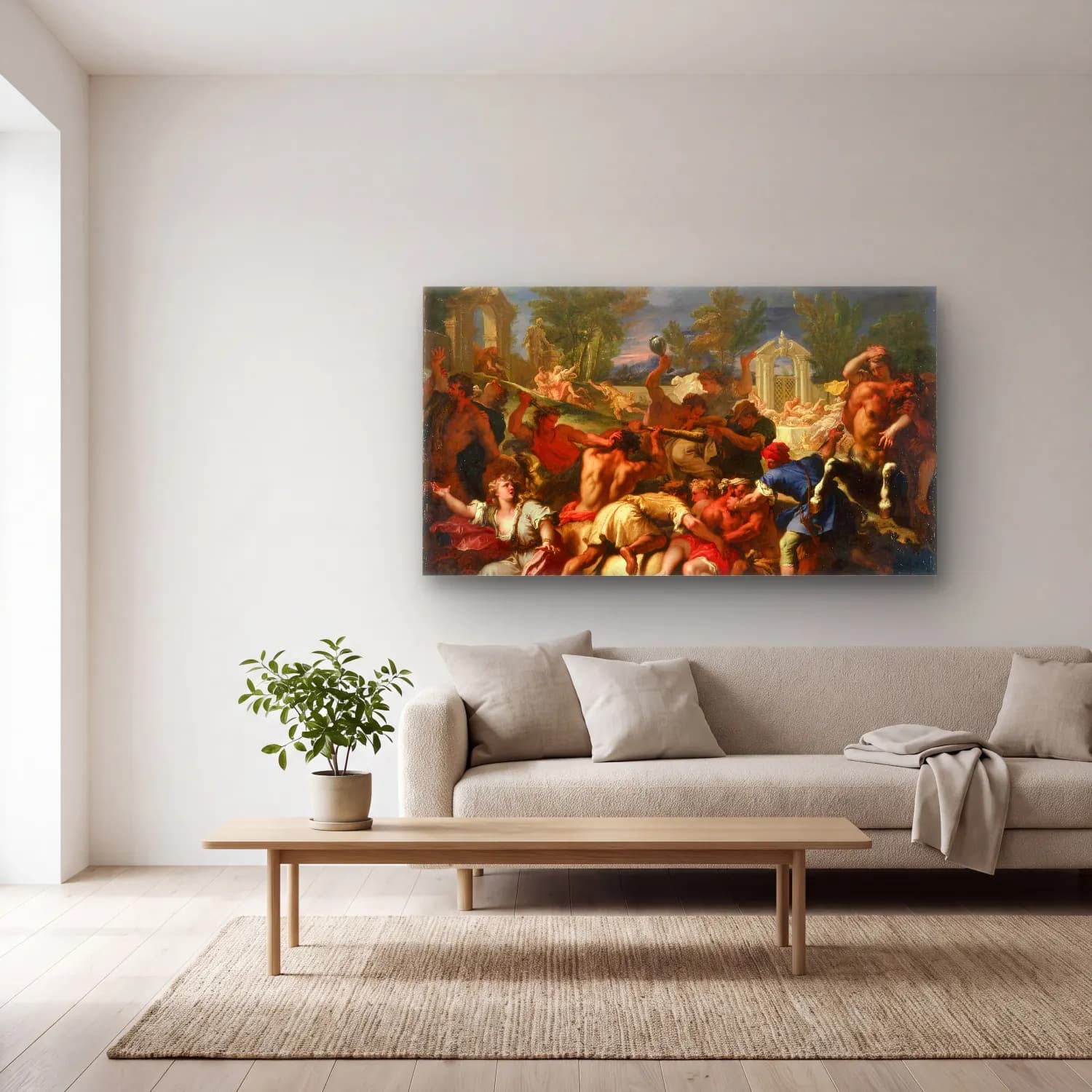 Sebastiano Ricci – The Battle of the Lapiths and Centaurs (circa 1705) cam tablo — açık renk salonda