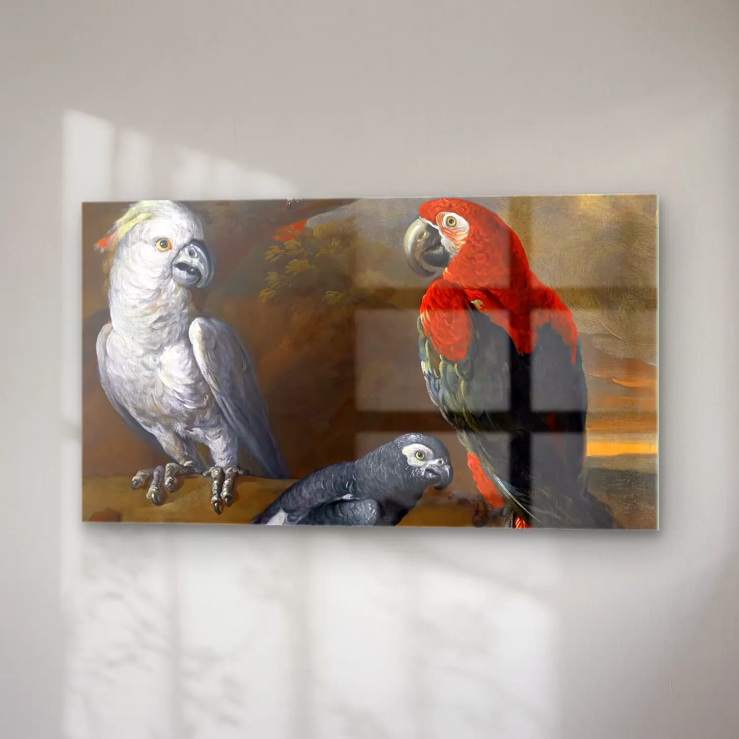 Tobias Stranover – Parrots in an Extensive Woodland Landscape (detail) cam tablo — sağ açıdan görünüm