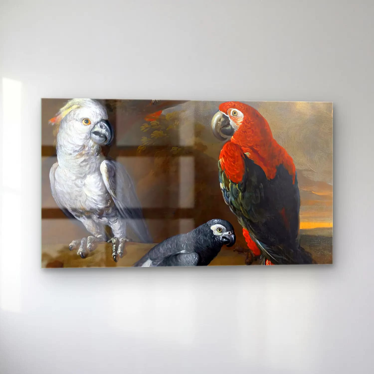 Tobias Stranover – Parrots in an Extensive Woodland Landscape (detail) cam tablo — sol açıdan görünüm