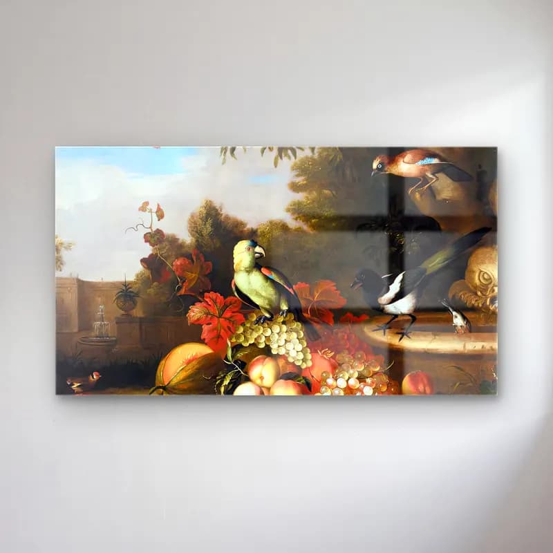Tobias Stranover – Still-Life of Fruit and Birds cam tablo — Tobias Stranover – Still-Life of Fruit and Birds — yağlı boya meyveli natürmort