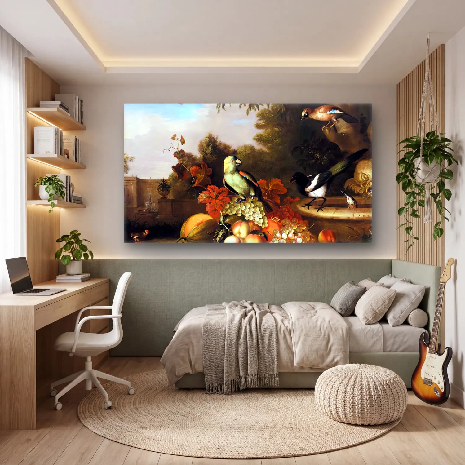 Tobias Stranover – Still-Life of Fruit and Birds cam tablo — genç odasında