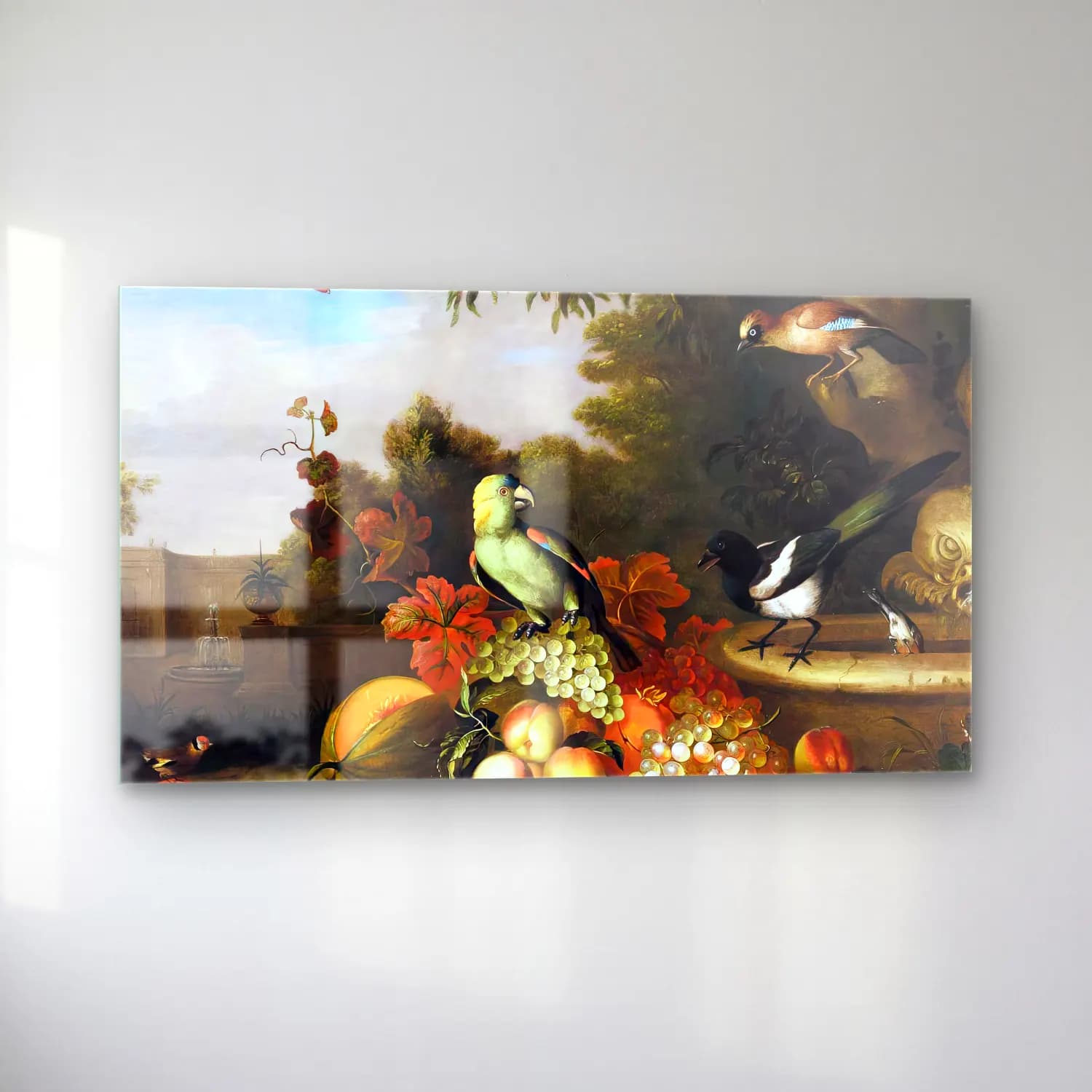 Tobias Stranover – Still-Life of Fruit and Birds cam tablo — sol açıdan görünüm