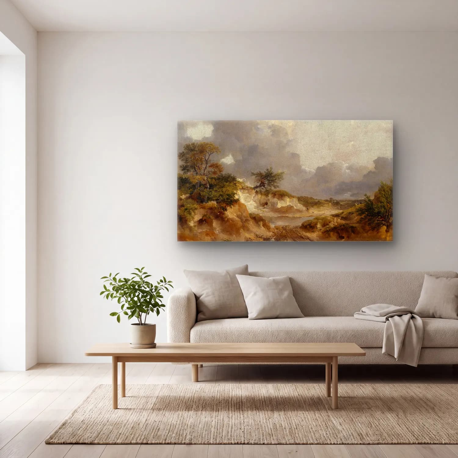 Thomas Gainsborough – A View in Suffolk cam tablo — açık renk salonda