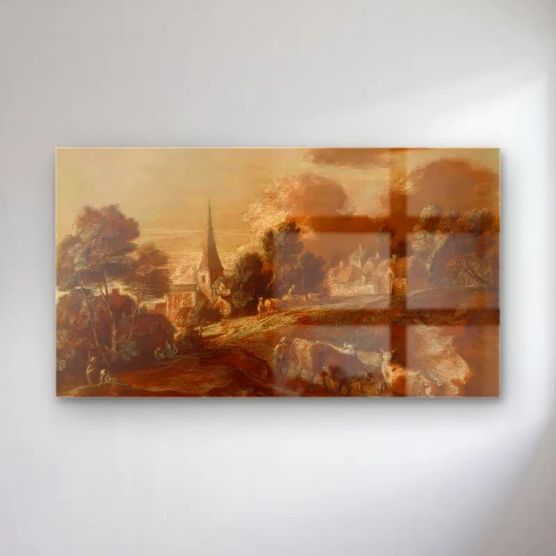 Thomas Gainsborough – An Imaginary Wooded Village with Drovers and Cattle cam tablo — Thomas Gainsborough – An Imaginary Wooded Village with Drovers and Cattle — yağlı boya kır evi