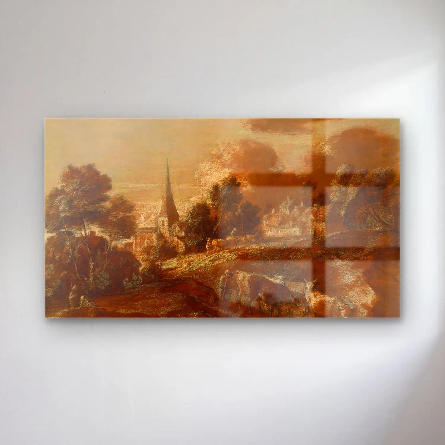 Thomas Gainsborough – An Imaginary Wooded Village with Drovers and Cattle cam tablo — Thomas Gainsborough – An Imaginary Wooded Village with Drovers and Cattle — yağlı boya kır evi