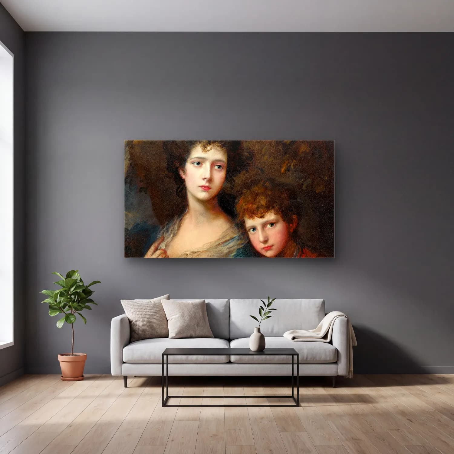 Thomas Gainsborough – Elizabeth And Thomas Linley cam tablo — gri duvarlı salonda