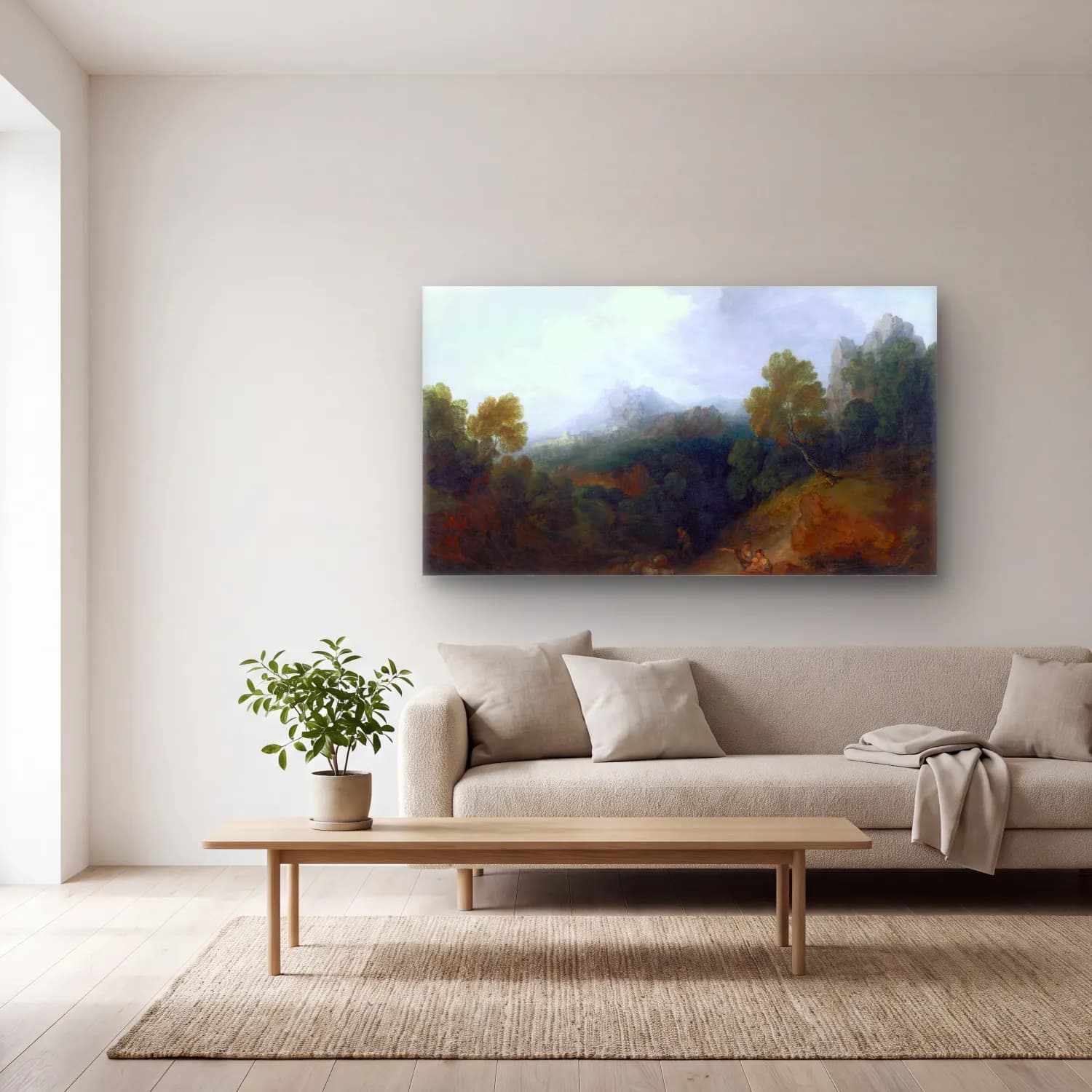 Thomas Gainsborough – Landscape with a Flock of Sheep cam tablo — açık renk salonda