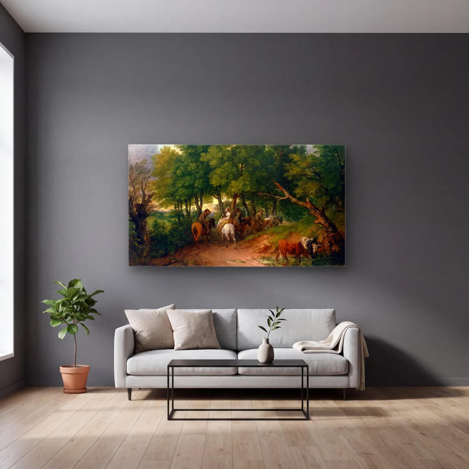 Thomas Gainsborough – Road from Market cam tablo — gri duvarlı salonda
