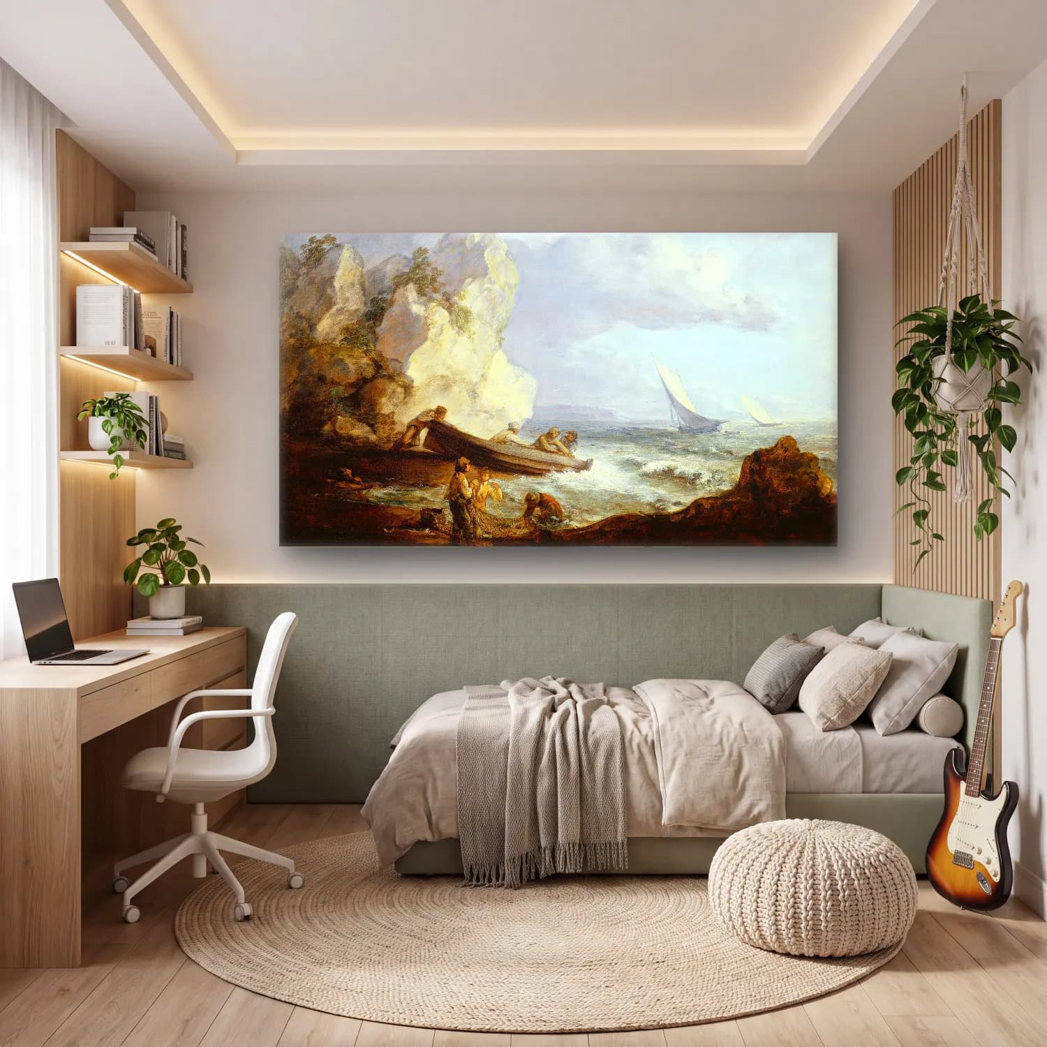 Thomas Gainsborough – Seashore with Fishermen cam tablo — genç odasında