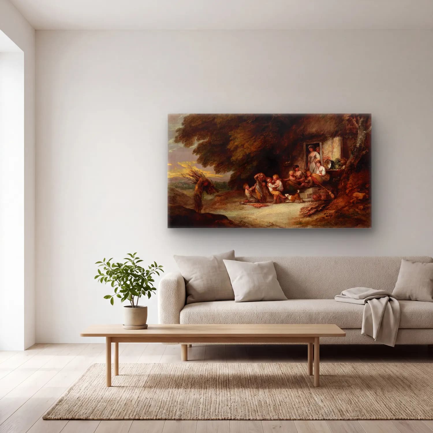 Thomas Gainsborough – The Cottage Door cam tablo — açık renk salonda