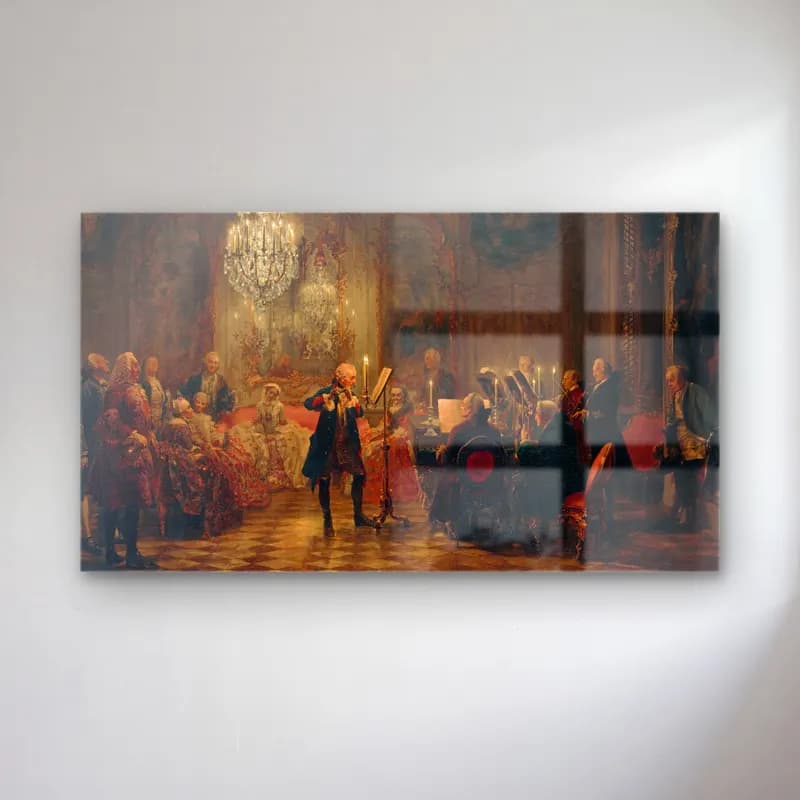 Adolph von Menzel – Concert for flute with Frederick the Great in Sanssouci cam tablo — Adolph von Menzel – Concert for flute with Frederick the Great in Sanssouci — yağlı boya vintage i̇ç mekân